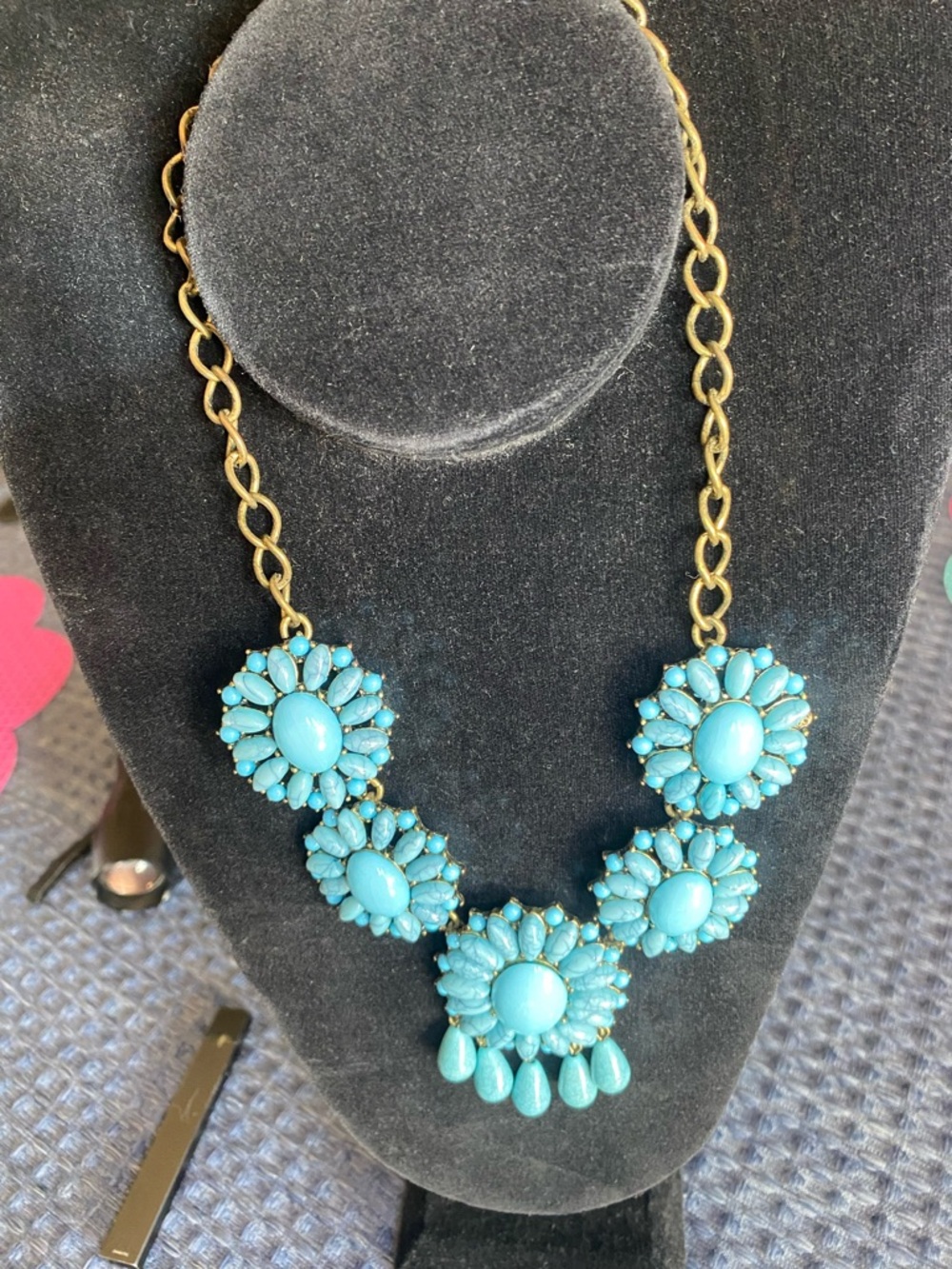 Turquoise Floral Statement Necklace - Signed Sugarfix